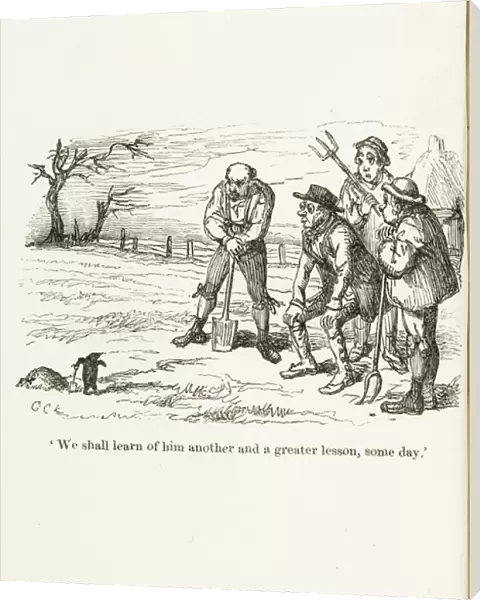 Cartoon of clay-diggers  /  peasants and mole