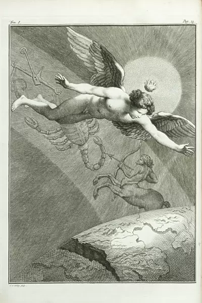 Zodiac with winged male, poss. Cupid  /  Eros