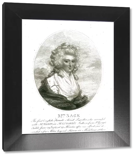 Mrs. Sage - first British female aviator. Date: circa 1785