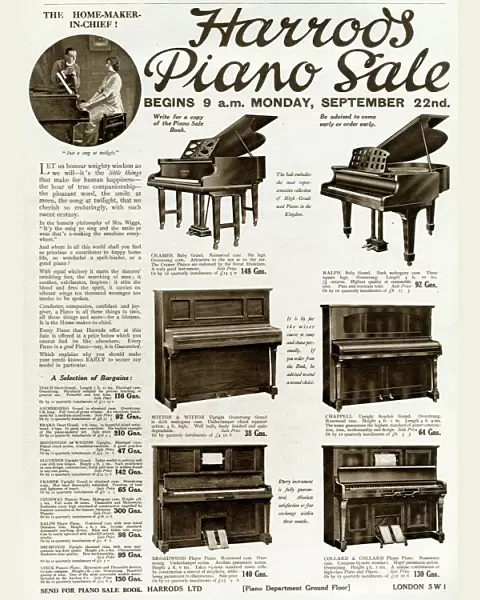 Advert for Harrods piano sale 1919