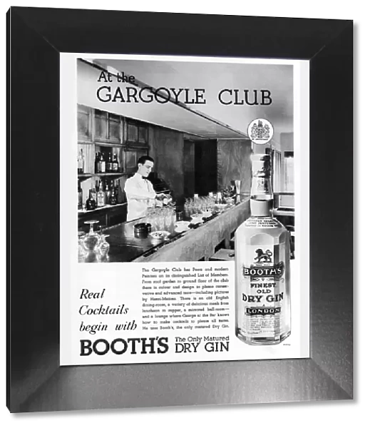Booths Dry Gin advertisement at Gargoyle club