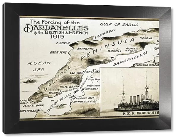 Map of Dardanelles with HMS Bacchante, WW1
