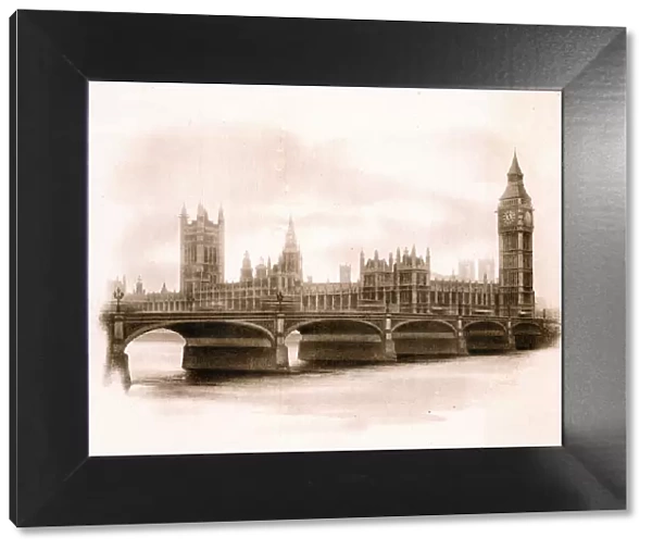Westminster Bridge and Parliament on a Christmas card