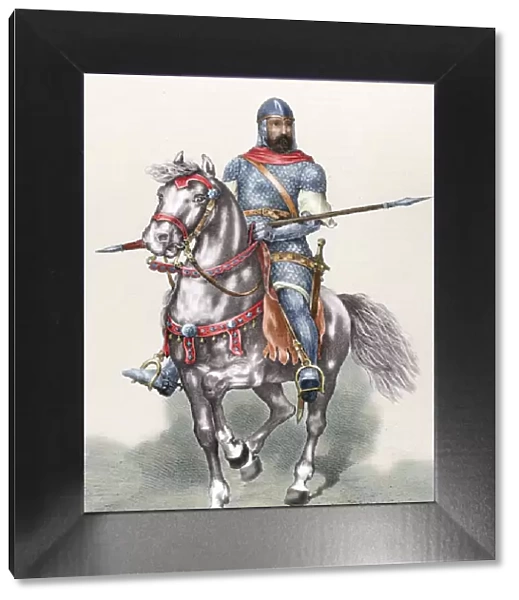 Rodrigo Diaz de Vivar (c. 1043-1099), known as El Cid, riding