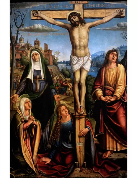 Christ on the cross, the Three Marys on mourning by John
