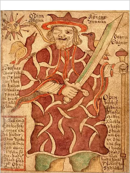 Odin. Illustration of Odin in The Olafur Brynjulfsson Edda 1760