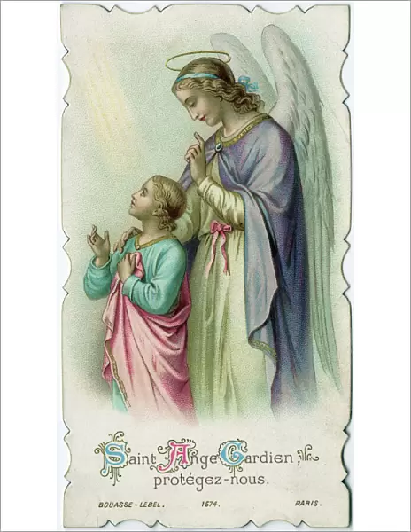 Chromolithograph Devotional Card - Guardian Angel