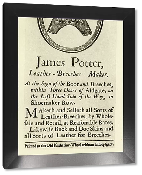 London Trade Card - James Potter, Leather Breeches Maker