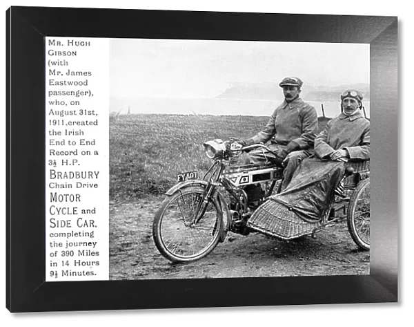 Hugh Gibson & James Eastwood on their 1911 Bradbury motorcyc