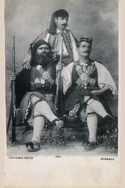 Three men in traditional Greek Costume - Athens, Greece