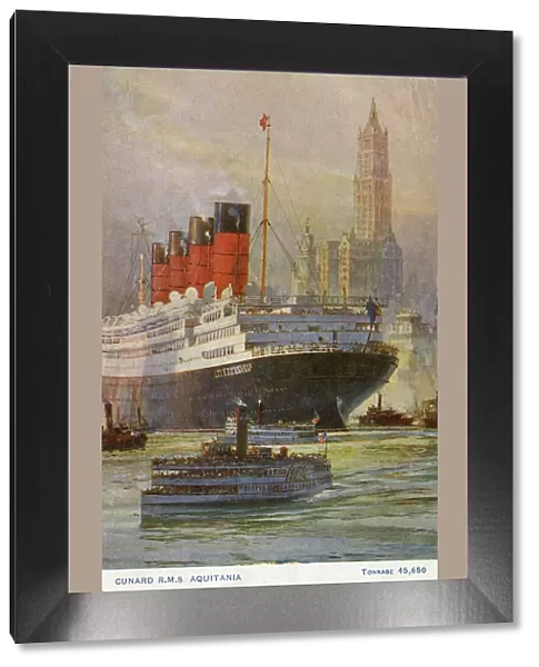 Cunard Liner RMS Aquitania arriving into New York, USA