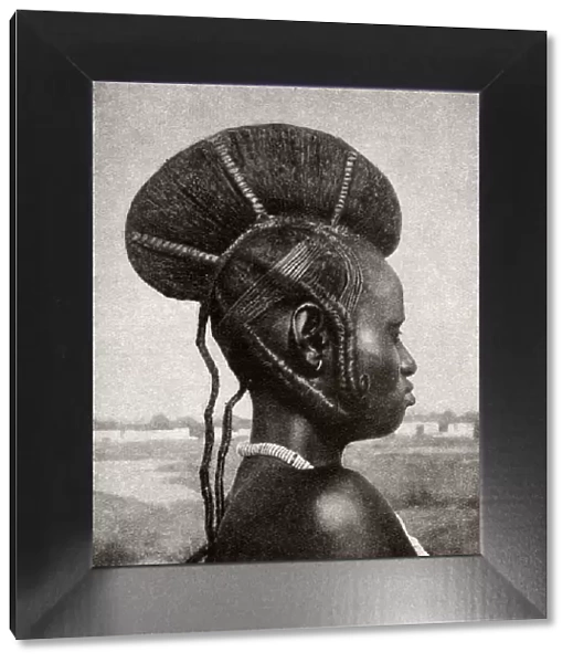 Tribeswoman with headdress, French Congo, Central Africa