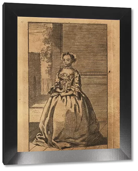 Young lady curtsying on a street, 18th century