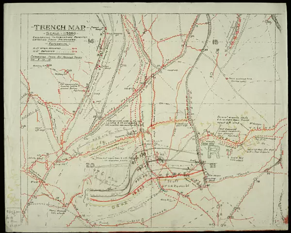 WW1 - Trench map from a soldiers war diary showing the Somme Battlefield with