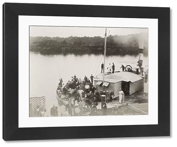 19th century vintage photograph: boat on the Rewa River, Fiji