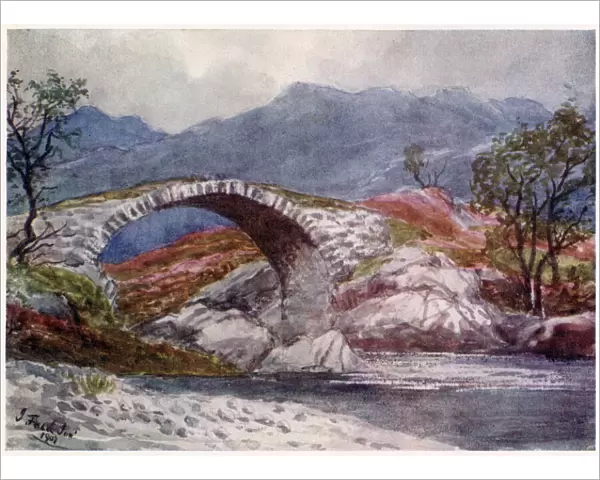 Elegant stone bridge on the river Minnick, Galloway, Scotland, attributed to oman engineers. Date: in 1908