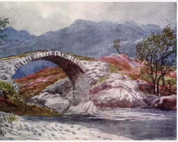 Elegant stone bridge on the river Minnick, Galloway, Scotland, attributed to oman engineers. Date: in 1908