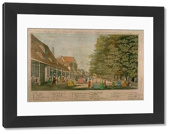 Street scene in the Pantiles, Tunbridge Wells, Kent, with eminent visitors including Dr Johnson and David Garrick Date: 1748