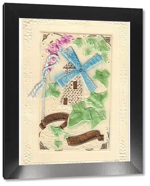 Windmill on an embossed greetings card