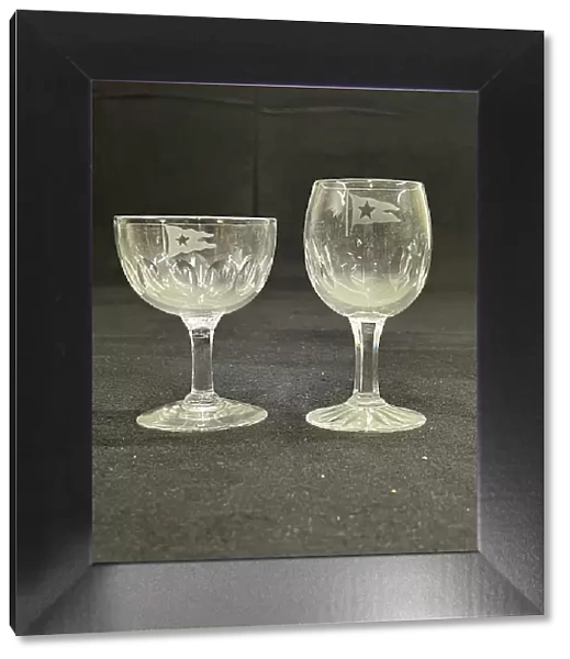 White Star Line, two cut glass liqueur glasses