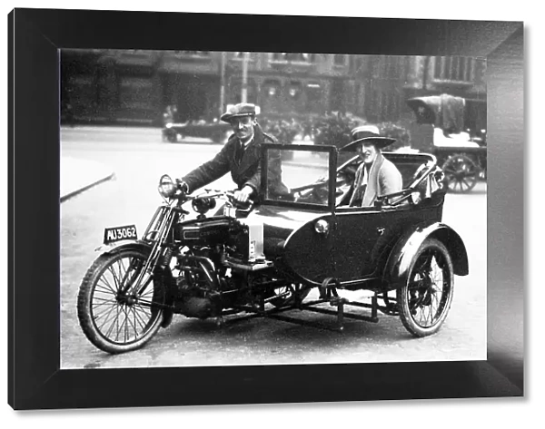 Campion motorbike taxi in Trinity Square Nottingham in 1927