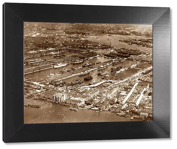 London aerial view of West India Dock in the 1920s