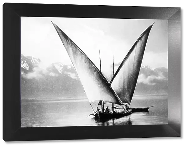Sailing barge near Montreux Switzerland in the 1880s