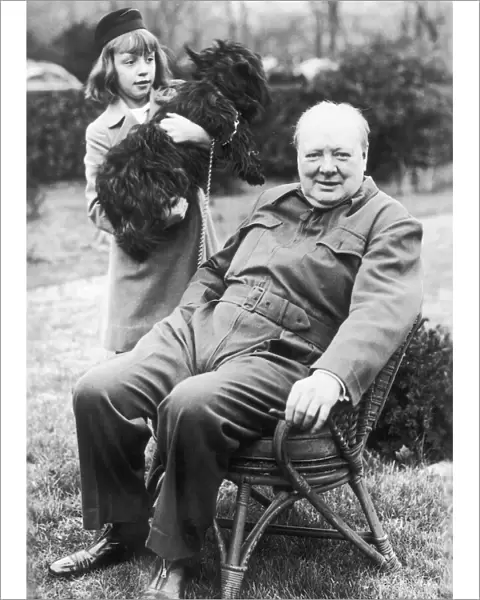 Winston Churchill posing in the garden of the White House