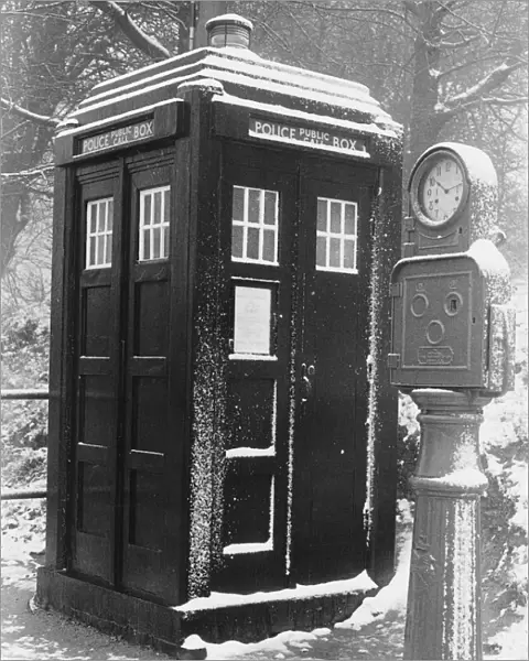 Police Public Call Box in the snow, London