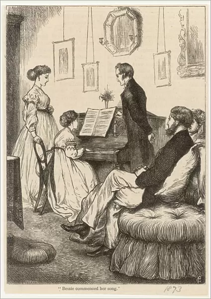 A family at home, gathered round the piano