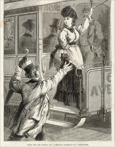 Female tramway car conductor, USA
