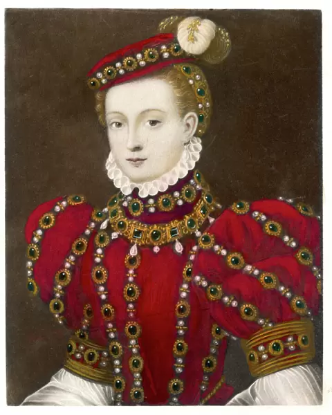 Mary, Queen of Scots in a red costume