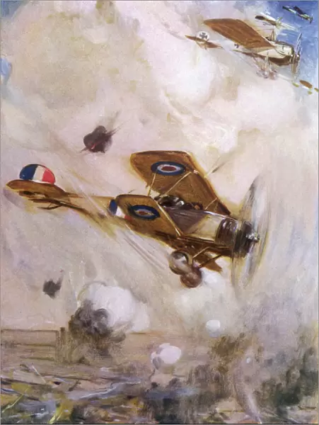 Aerial combat over trenches during First World War