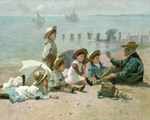 Storytelling to children on the beach during the summer
