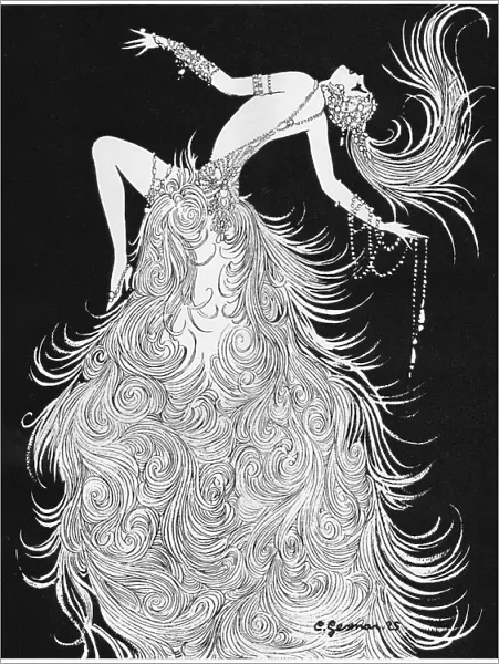 Art deco sketch by Gesmar of showgirl, 1926
