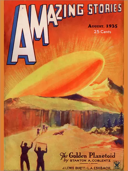 Amazing Stories Scifi magazine cover, The Golden Planetoid
