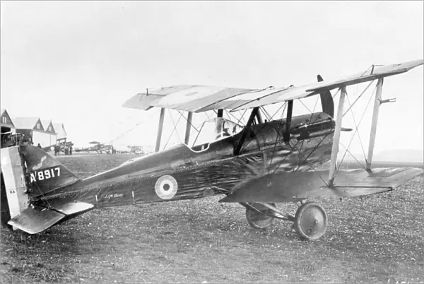 British SE5 biplane on airfield, WW1
