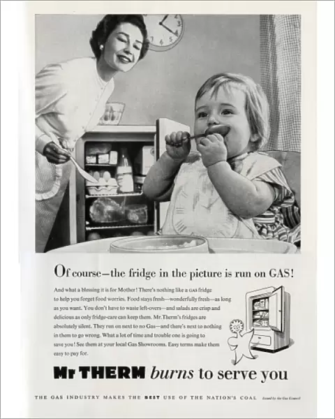 Gas refrigerator advertisement, 1950s