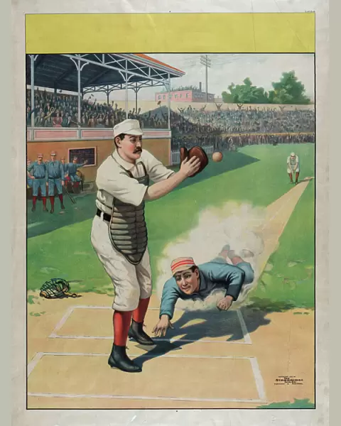 Stock poster showing runner sliding past catcher