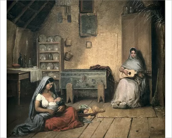 Interior of a jacal (shack). 1853. Oil. MEXICO