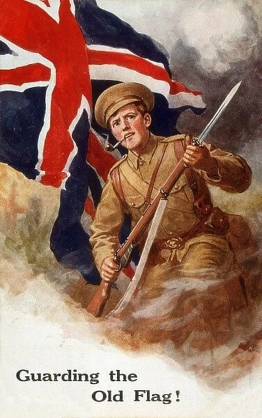 Online Postcards on Ww1 Postcard Soldiertommy Guards The Flag With Bayonet In Hand And