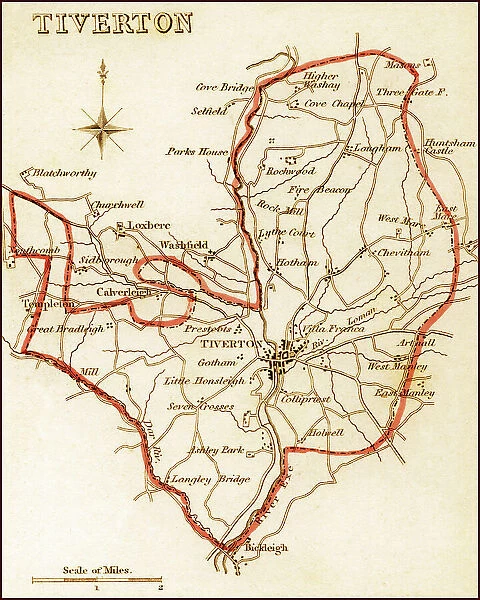 1832 Victorian Map of Tiverton