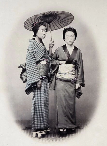 1860s Japan - portrait of two young women with parasol Felice or Felix Beato