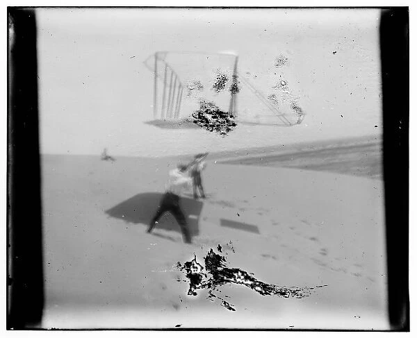 1901 glider soaring, photograph from an out of focus, water-
