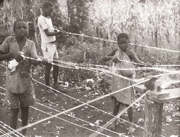 1940s East Africa - children making sisal rope