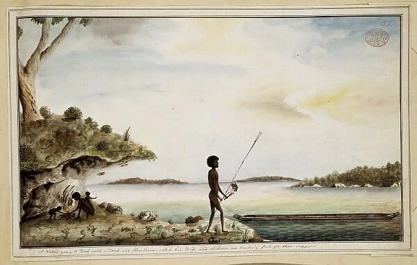 An Aboriginal family in a harbour landscape
