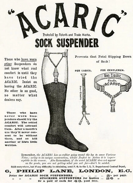 Advert for Acaric mens sock suspender 1898