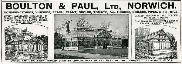 Advert for Boulton & Paul, Ltd, conservatories 1904