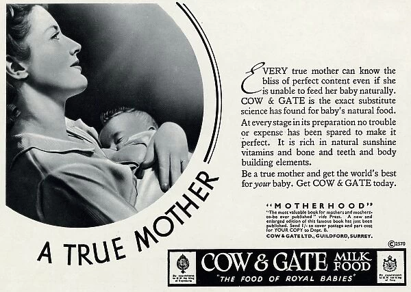 Advert for Cow & Gate formula milk food 1940