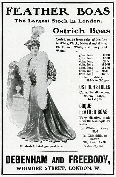 Advert for Debenham & Freebody feather boas 1905